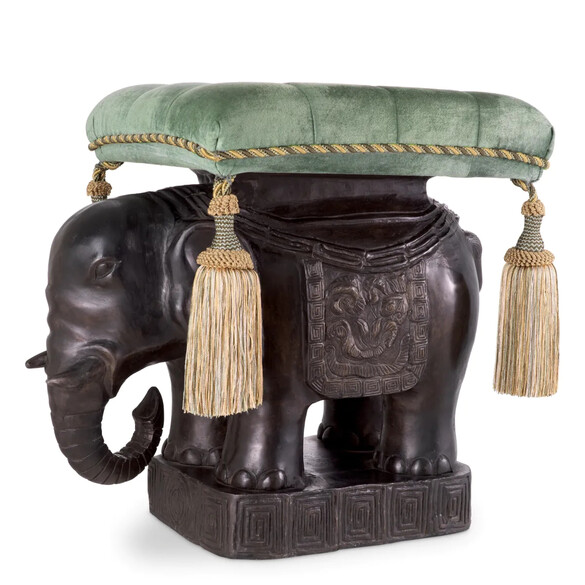 EICHHOLTZ Elephant Hocker, Bronze & Samttrkis