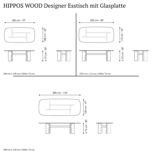 Bonaldo HIPPOS WOOD Designer Esstisch mit Glasplatte