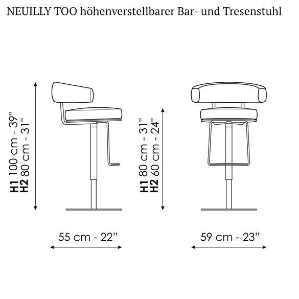 Bonaldo NEUILLY TOO hhenverstellbarer Bar- und Tresenstuhl