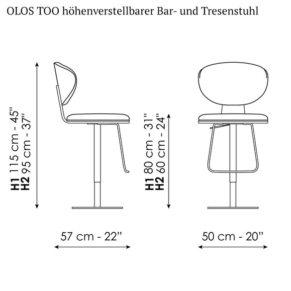 Bonaldo OLOS TOO hhenverstellbarer Bar- und Tresenstuhl