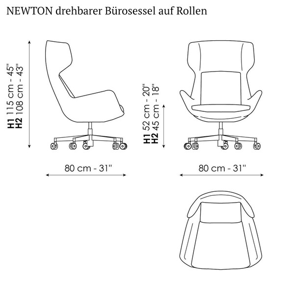 Bonaldo NEWTON drehbarer Brosessel auf Rollen