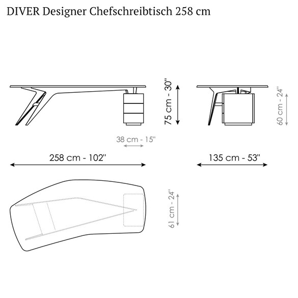 Bonaldo DIVER Designer Chefschreibtisch 258 cm