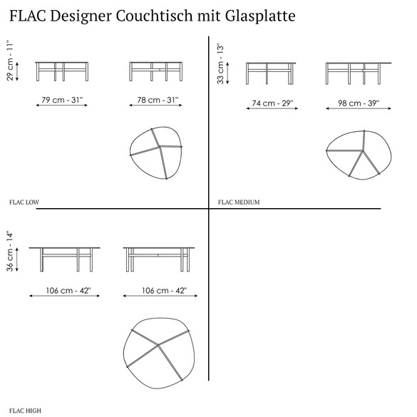 Bonaldo FLAC Designer Couchtisch mit Glasplatte