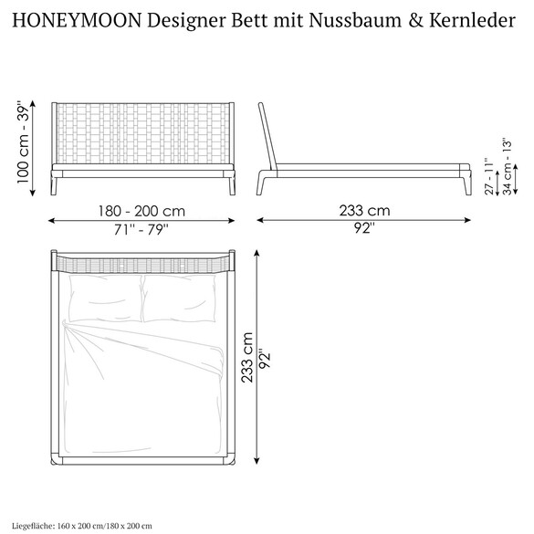 Bonaldo HONEYMOON Designer Bett mit Nussbaum & Kernleder