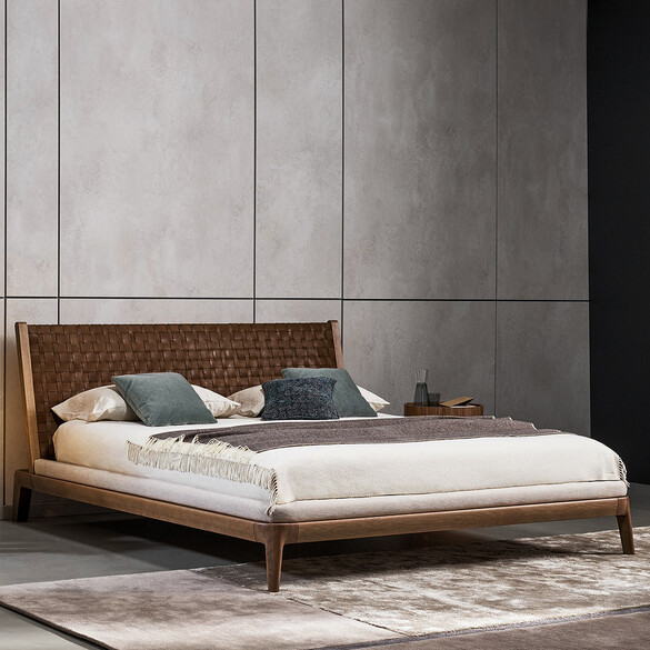 Bonaldo HONEYMOON Designer Bett mit Nussbaum & Kernleder