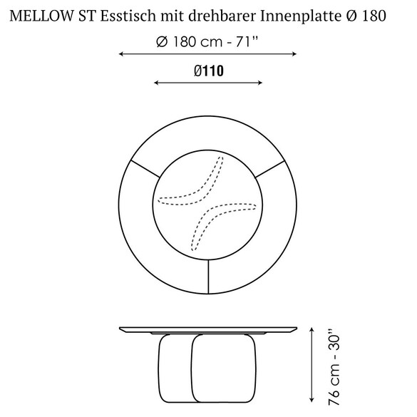 Bonaldo MELLOW ST Esstisch mit drehbarer Innenplatte  180 cm