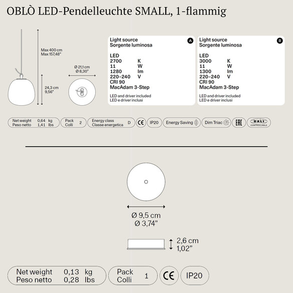 Lodes OBL LED-Pendelleuchte SMALL, 1-flammig