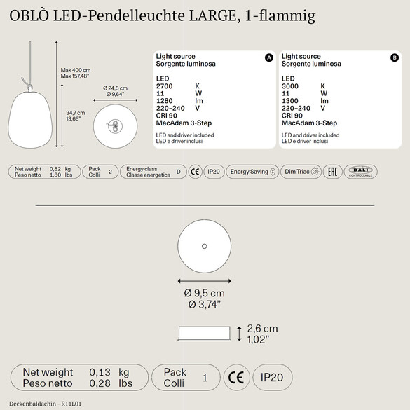 Lodes OBL LED-Pendelleuchte LARGE, 1-flammig