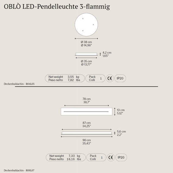 Lodes OBL LED-Pendelleuchte 3-flammig