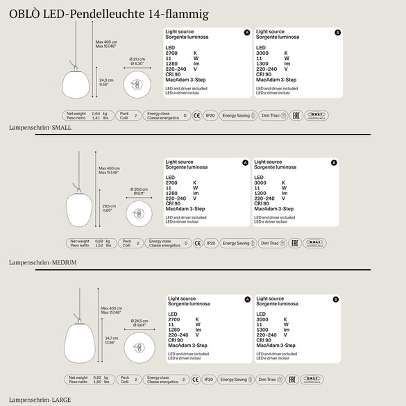 Lodes OBL LED-Pendelleuchte 14-flammig