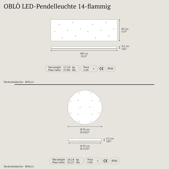 Lodes OBL LED-Pendelleuchte 14-flammig