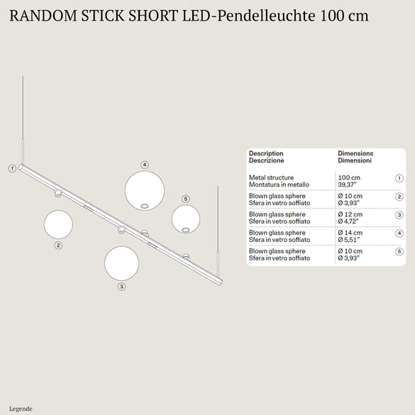 Lodes RANDOM STICK SHORT LED-Pendelleuchte 100 cm