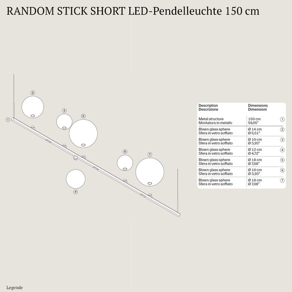 Lodes RANDOM STICK LONG LED-Pendelleuchte 150 cm