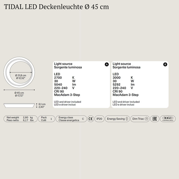 Lodes TIDAL LED Deckenleuchte  45 cm