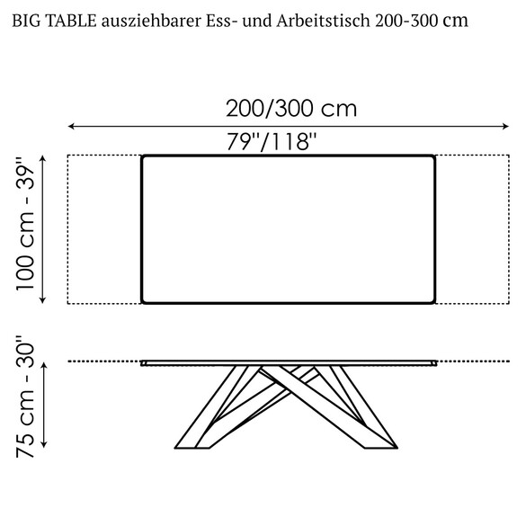 Bonaldo BIG TABLE ausziehbarer Ess- und Arbeitstisch 200-300 cm