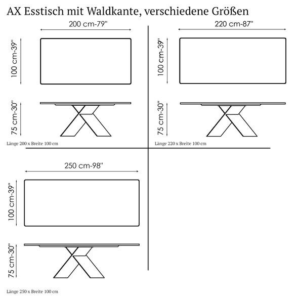 Bonaldo AX Esstisch mit Waldkante, verschiedene Gren