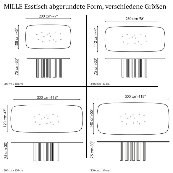 Bonaldo MILLE Esstisch abgerundete Form, verschiedene Gren