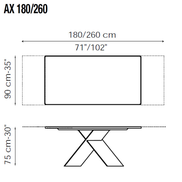 Bonaldo AX ausziehbarer Esstisch 180-260 cm, Keramikplatte