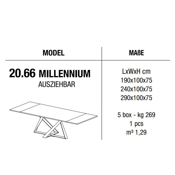 Bontempi MILLENNIUM ausziehbarer Esstisch 190-290 cm (20.66)