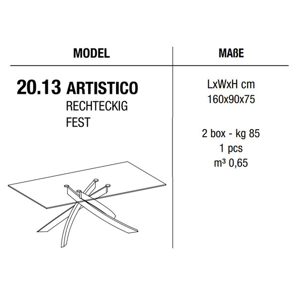 Bontempi ARTISTICO Esstisch 160 cm mit Glasplatte (20.13)