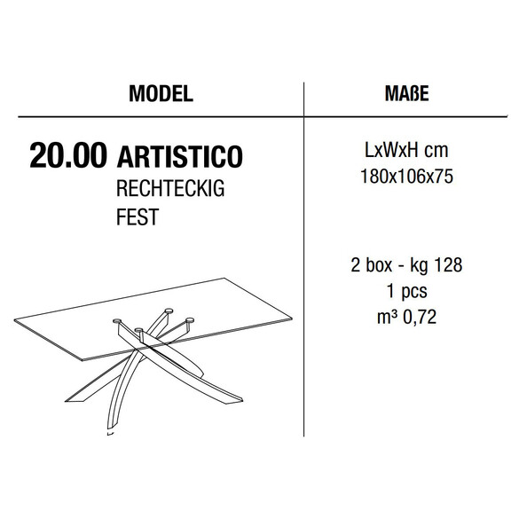 Bontempi ARTISTICO Esstisch 180 cm mit Glasplatte (20.00)