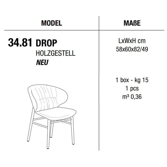 Bontempi DROP Stuhl mit Holzgestell, Kunstleder/Samt/Echtleder (34.81)