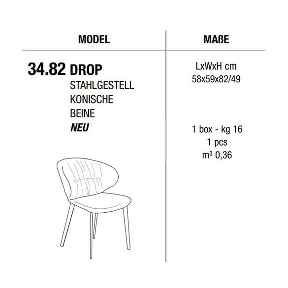 Bontempi DROP Stuhl mit Metallgestell, Kunstleder/Samt/Echtleder (34.82)