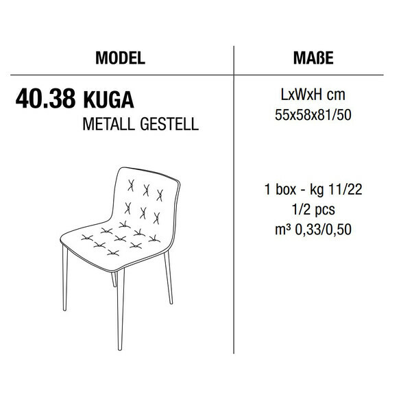 Bontempi KUGA Stuhl mit Metallgestell, Samt/Echtleder (40.38)