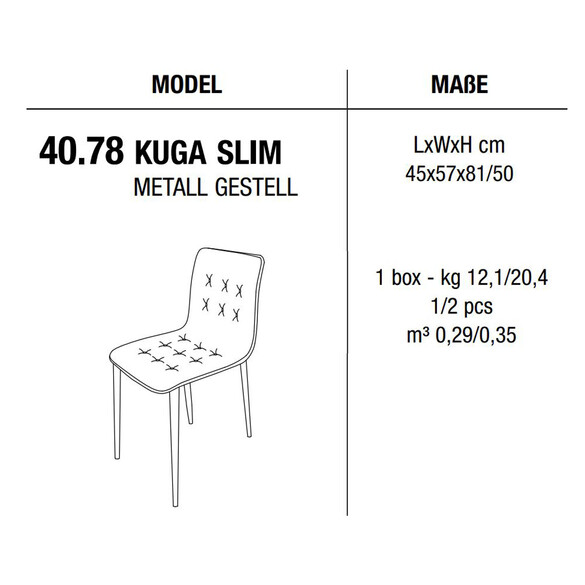 Bontempi KUGA SLIM Stuhl mit Metallgestell, Samt/Echtleder (40.78)