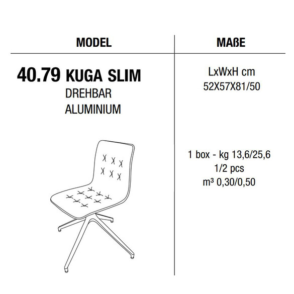 Bontempi KUGA SLIM Stuhl mit drehbarem Samt/Echtleder (40.79)