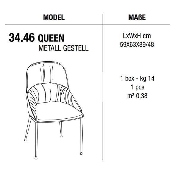 Bontempi QUEEN Stuhl mit Metallgestell, Kunstleder/Samt/Echtleder (34.46)