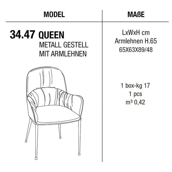 Bontempi QUEEN Armlehnstuhl mit Metallgestell, Kunstleder/Samt/Echtleder (34.47)