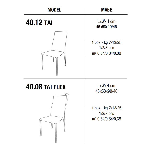 Bontempi TAI & TAI FLEX Stuhl mit Metallgestell, Kunstleder/Samt/Echtleder (40.12/40.08)