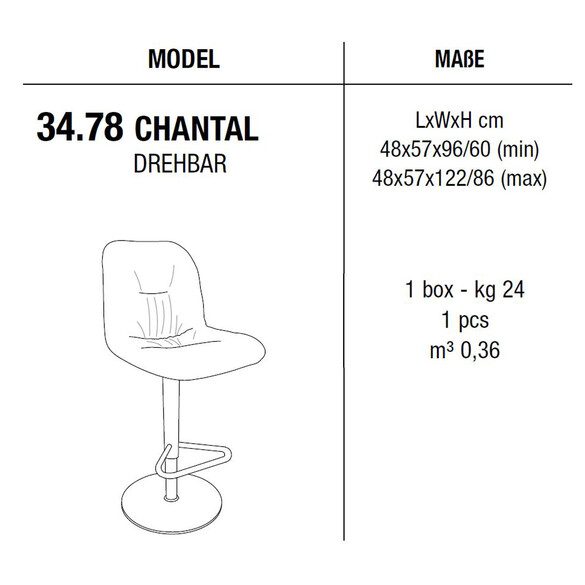 Bontempi CHANTAL drehbarer Barhocker, Kunstleder/Samt/Echtleder (34.78)