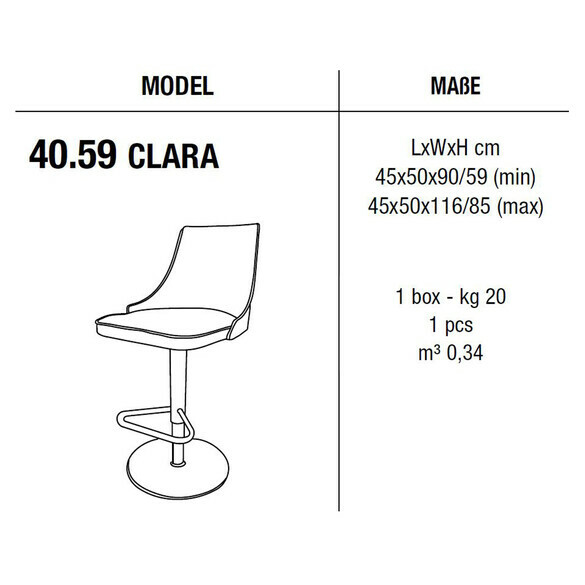 Bontempi CLARA drehbarer Barhocker, Kunstleder/Samt/Echtleder (40.59)