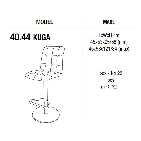 Bontempi KUGA drehbarer Barstuhl, Samt/Echtleder (40.44)