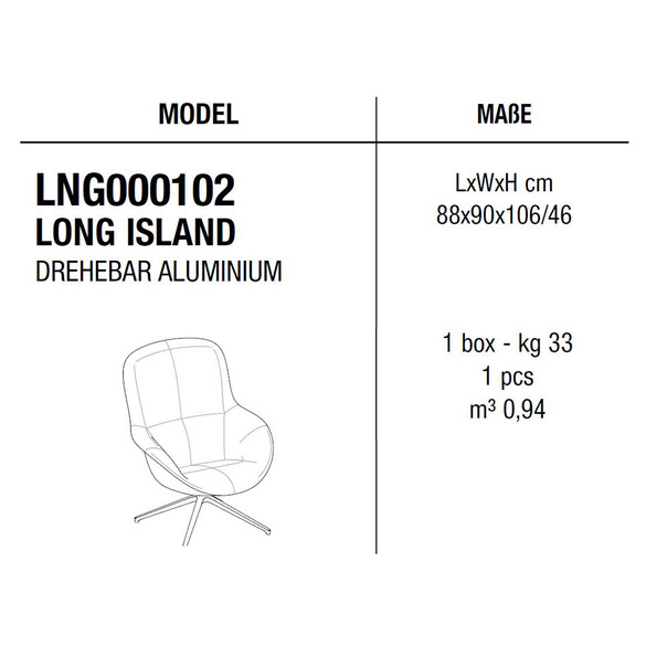 Bontempi LONG ISLAND Sessel mit drehbarem Alugestell, Kunstleder/Samt/Echtleder (LNG000102)